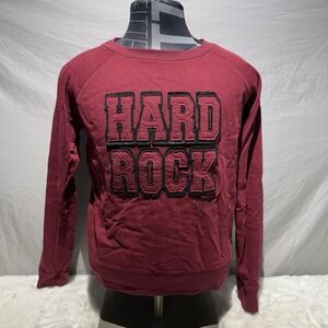 Hard Rock Cafe Denver Sweat Shirt Womens Juniors XL Raised Logo Cotton Blend Red